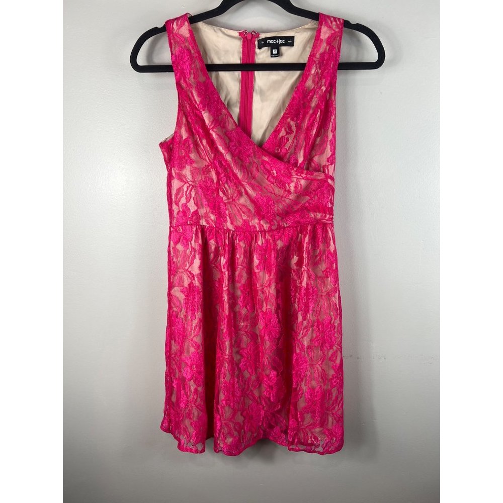 mac + jac Dress Dark Pink Lace Overlay Sleeveless A Line V Neck Medium